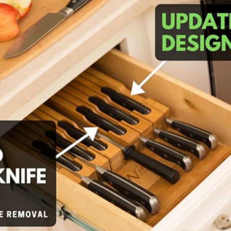 In-Drawer Bamboo Knife Block Holds 12 Knives