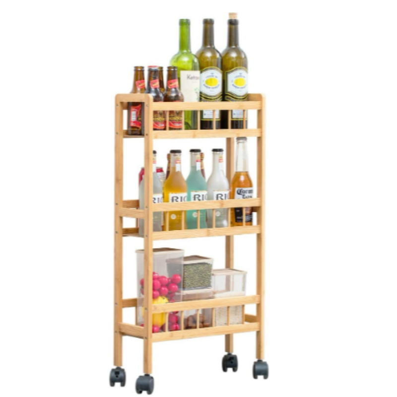 Bamboo 3-Tier Kitchen Removable Storage Cart, Slim Slide Out Rolling Pantry Shelf